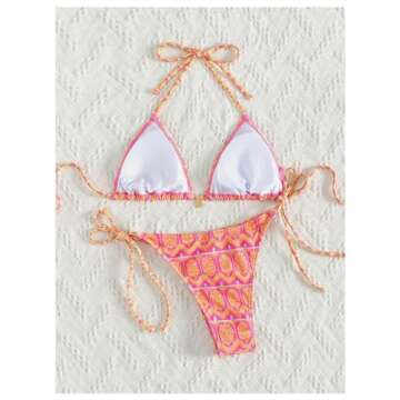 WDIRARA Women's 2 Piece Floral Print Swimsuits Geometric Halter String Triangle Bikini Set Beach Bat...