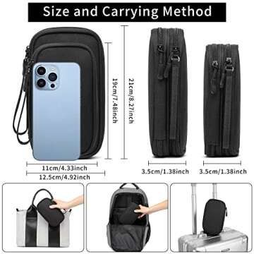 Electronics Organizer Travel Case, Small Cable Organizer Bag, Electronic Accessories Carry Case Water Resistant Double Layers Tech Storage Bag, Travel Essentials for Cord, Charger, Earphone, Black