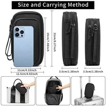 Electronics Organizer Travel Case, Small Cable Organizer Bag, Electronic Accessories Carry Case Water Resistant Double Layers Tech Storage Bag, Travel Essentials for Cord, Charger, Earphone, Black