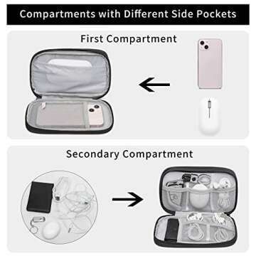 Electronics Organizer Travel Case, Small Cable Organizer Bag, Electronic Accessories Carry Case Water Resistant Double Layers Tech Storage Bag, Travel Essentials for Cord, Charger, Earphone, Black