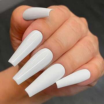 Outyua Coffin Fake Nails Glossy Press on Nails Ballerina Acrylic Super Long False Nails Designer Full Cover Nails with design for Women and Girls 24Pcs (White)