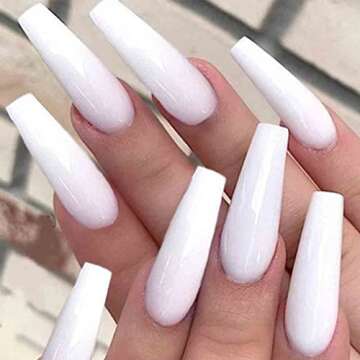 Outyua Coffin Fake Nails Glossy Press on Nails Ballerina Acrylic Super Long False Nails Designer Full Cover Nails with design for Women and Girls 24Pcs (White)