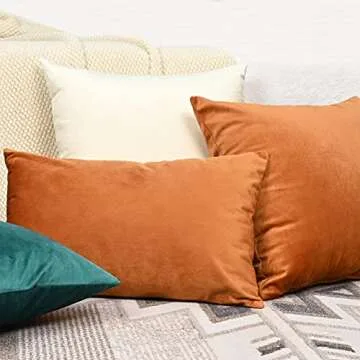 Yastouay 2 Pack Throw Pillow Covers, Orange Decorative Pillow Covers, Solid Sofa Pillows, Soft Velvet Pillow Case, Square Accent Cushion Covers for Sofa Couch Bed Chair, 18 x 18 Inches