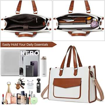 BOSTANTEN Laptop Tote Bag for Women Canvas Work Bag Professional 15.6 inch Briefcase Large Capacity Handbag Slim Business Office Purse