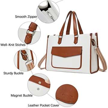 BOSTANTEN Laptop Tote Bag for Women Canvas Work Bag Professional 15.6 inch Briefcase Large Capacity Handbag Slim Business Office Purse