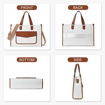 BOSTANTEN Laptop Tote Bag for Women Canvas Work Bag Professional 15.6 inch Briefcase Large Capacity Handbag Slim Business Office Purse