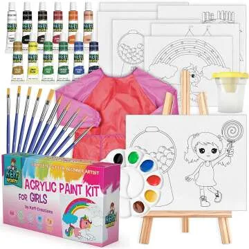 Kids Acrylic Painting Set with Canvases and Easel