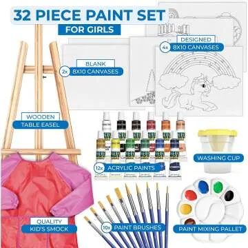 Kids Acrylic Painting Set with Canvases and Easel