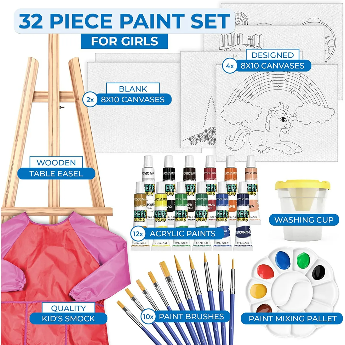 Kids Acrylic Painting Set with Canvases and Easel
