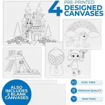 Kids Acrylic Painting Set with Canvases and Easel