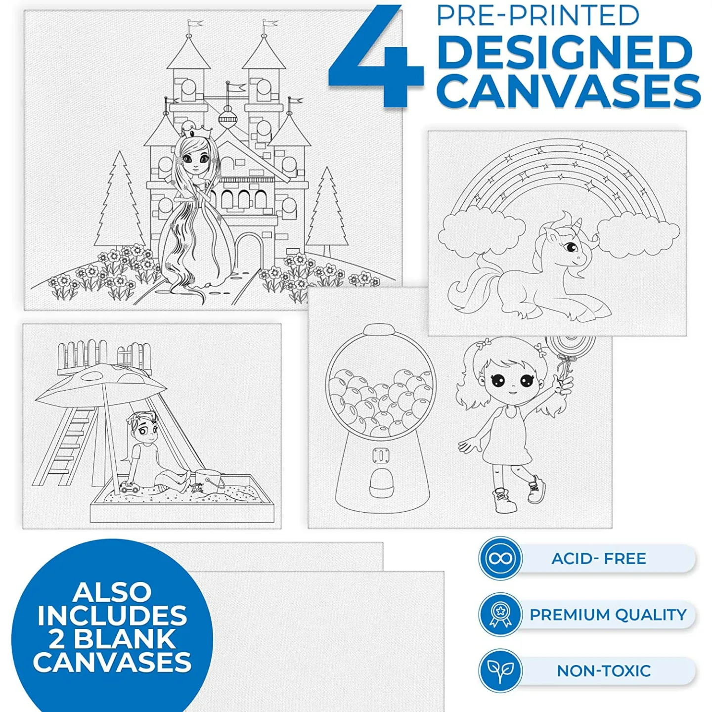 Kids Acrylic Painting Set with Canvases and Easel