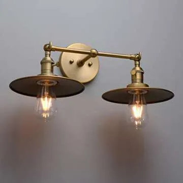 Phansthy 2 Lights Wall Sconce Antique Finished Bathroom Vanity Light with Switch and Dual 7.87 Inches Flat Metal Lampshade (Antique)
