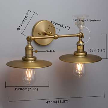 Phansthy 2 Lights Wall Sconce Antique Finished Bathroom Vanity Light with Switch and Dual 7.87 Inches Flat Metal Lampshade (Antique)