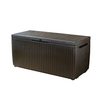 Keter Springwood 80 Gallon Resin Outdoor Storage Box for Patio Furniture Cushions, Pool Toys, and Ga...