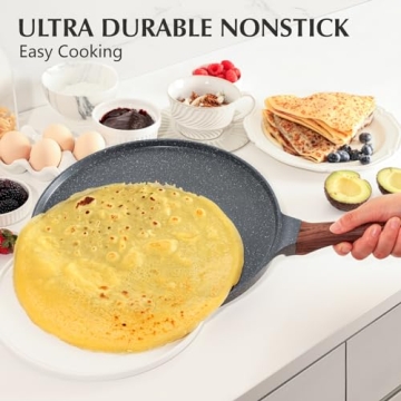 SENSARTE Nonstick Crepe Pan, Swiss Granite Coating Dosa Pan Pancake Flat Skillet Tawa Griddle 10-Inch with Stay-Cool Handle, Induction Compatible, PFOA Free