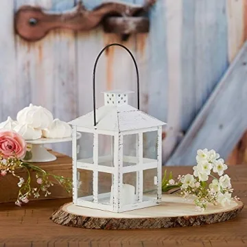 Kate Aspen Rustic Farmhouse Decor White Candle Holder Lantern Decorative (7.5 Inch), Wedding Decorat...