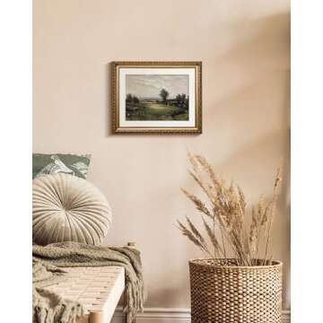 InSimSea Gold Picture Framed Wall Art, Living Room Bedroom Bathroom Vintage Wild Field Valley Canvas...