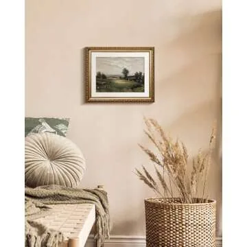 InSimSea Gold Picture Framed Wall Art, Living Room Bedroom Bathroom Vintage Wild Field Valley Canvas...