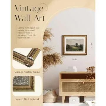 InSimSea Gold Picture Framed Wall Art, Living Room Bedroom Bathroom Vintage Wild Field Valley Canvas Print Wall Decor, Home Farmhouse Decor, Antique Paintings with Frames 13x16inch