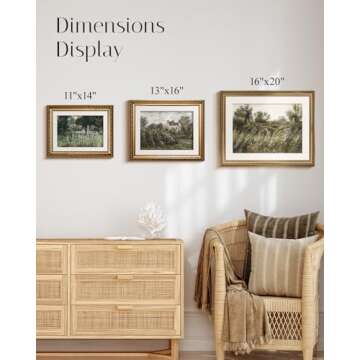 InSimSea Gold Picture Framed Wall Art, Living Room Bedroom Bathroom Vintage Wild Field Valley Canvas Print Wall Decor, Home Farmhouse Decor, Antique Paintings with Frames 13x16inch