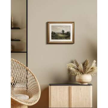 InSimSea Gold Picture Framed Wall Art, Living Room Bedroom Bathroom Vintage Wild Field Valley Canvas Print Wall Decor, Home Farmhouse Decor, Antique Paintings with Frames 13x16inch