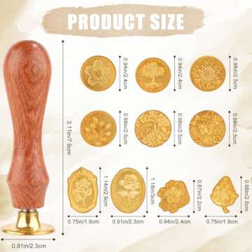 Wax Seal Stamp Set, 10pcs Sealing Wax Stamp Heads with a Wooden Handle Sealing Wax Stamp Kit with Va...