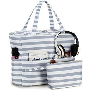 LOIDOU Large Tote Beach Bag Waterproof Sandproof Beach Pool Swim bag with Zipper & Wet Pockets Tote ...