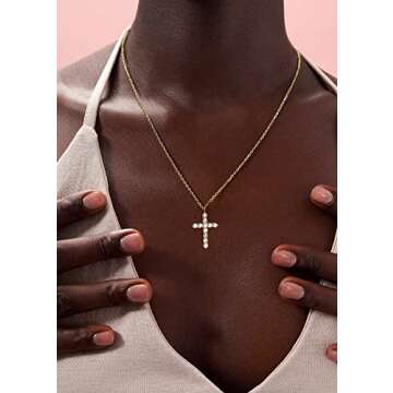 S.Leaf Gold Cross Necklace for Women - Dainty Religious Jewelry