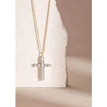 S.Leaf Gold Cross Necklace for Women - Dainty Religious Jewelry