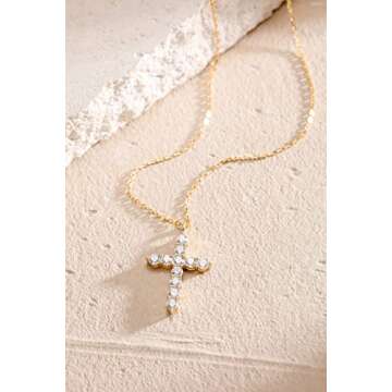 S.Leaf Gold Cross Necklace for Women - Dainty Religious Jewelry