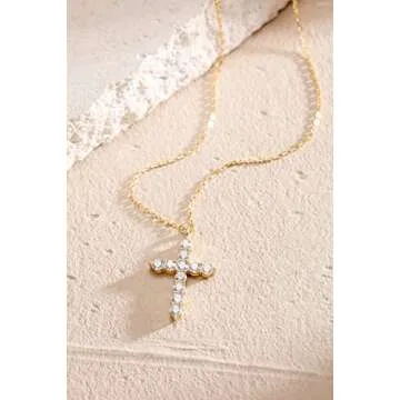 S.Leaf Gold Cross Necklace for Women - Dainty Religious Jewelry