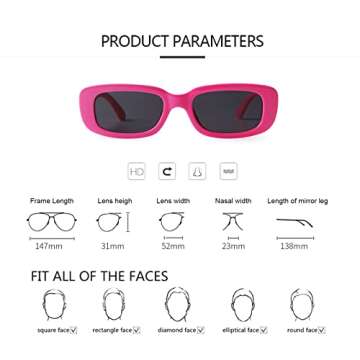 ADE WU Rectangle Sunglasses for Women Men Retro 90s Sunglasses Trendy Narrow Square Glasses Y2K Hot Pink Frame