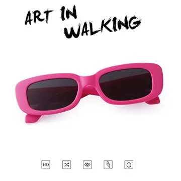ADE WU Rectangle Sunglasses for Women Men Retro 90s Sunglasses Trendy Narrow Square Glasses Y2K Hot Pink Frame