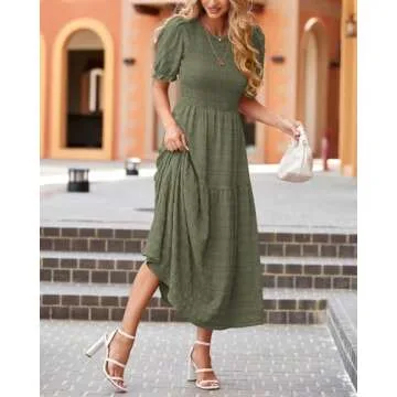 Dowerme Summer Casual Dress with Ruffle Short Sleeves