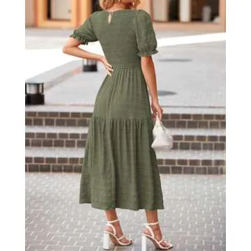Dowerme Summer Casual Dress with Ruffle Short Sleeves