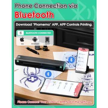 Phomemo M08F Wireless Tattoo Transfer Stencil Printer, Thermal Tattoo Machine with 10pcs Free Stencil Paper, Portable Printer Kit for Artists & Beginners, Compatible with Smartphone & PC