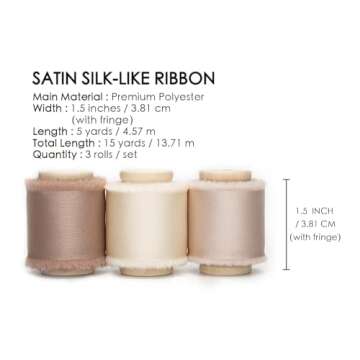 Vitalizart Silk Satin Ribbon 1-1/2 inch x 15 Yard with Wooden Spool Champagne & Nude Handmade Frayed Ribbons for Gift Wrapping Baby Shower Wedding Bridal Bouquets Holiday Decor