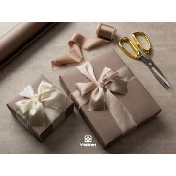 Vitalizart Silk Satin Ribbon 1-1/2 inch x 15 Yard with Wooden Spool Champagne & Nude Handmade Frayed Ribbons for Gift Wrapping Baby Shower Wedding Bridal Bouquets Holiday Decor