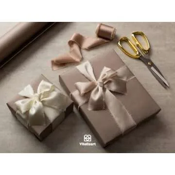 Vitalizart Silk Satin Ribbon 1-1/2 inch x 15 Yard with Wooden Spool Champagne & Nude Handmade Frayed Ribbons for Gift Wrapping Baby Shower Wedding Bridal Bouquets Holiday Decor