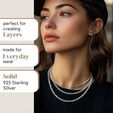 KISPER Solid 925 Sterling Silver Italian 3mm Diamond-Cut Figaro Link Chain Necklace - for Men & Women with Lobster Clasp - Made in Italy, 16"", MJ925FIGS0316