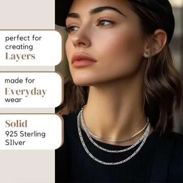 KISPER Solid 925 Sterling Silver Italian 3mm Diamond-Cut Figaro Link Chain Necklace - for Men & Women with Lobster Clasp - Made in Italy, 16"", MJ925FIGS0316