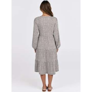 ANRABESS Long Sleeve Dress for Women V Neck 2025 Spring Fashion Casual Loose Fit Flowy Swing Tiered Vacation Dresses Khaki Polka Dot Medium