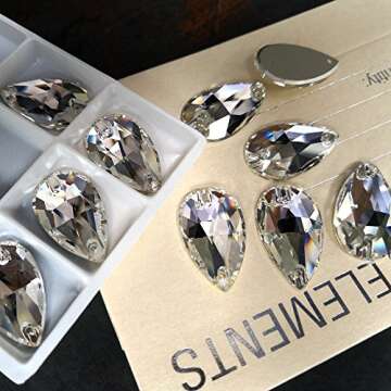Teardrop Crystal Sew On Rhinestones for Crafts 24pcs