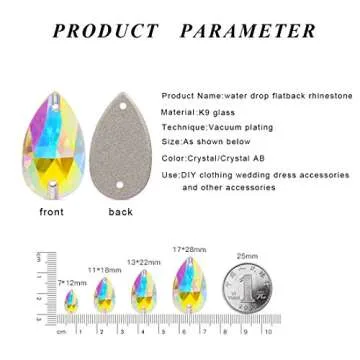 Teardrop Crystal Sew On Rhinestones for Crafts 24pcs