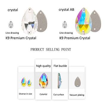 Teardrop Crystal Sew On Rhinestones for Crafts 24pcs