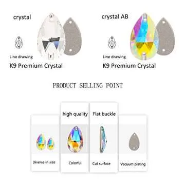 Teardrop Crystal Sew On Rhinestones for Crafts 24pcs
