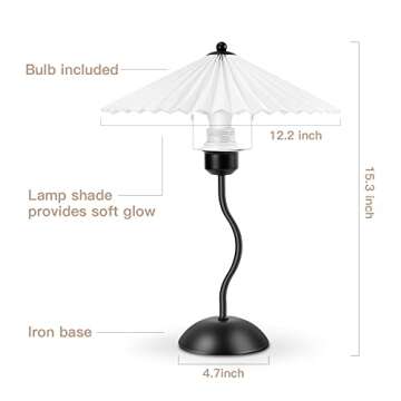 LIFEGOO Bedside Table Lamp, Modern Pleated Lamp Pleated Nightstand Lamp with White PVC Lampshade for Bedroom Living Room, Kid Room, Student Dorm, Study, Cafe, Restaurant