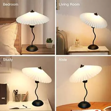 LIFEGOO Bedside Table Lamp, Modern Pleated Lamp Pleated Nightstand Lamp with White PVC Lampshade for Bedroom Living Room, Kid Room, Student Dorm, Study, Cafe, Restaurant