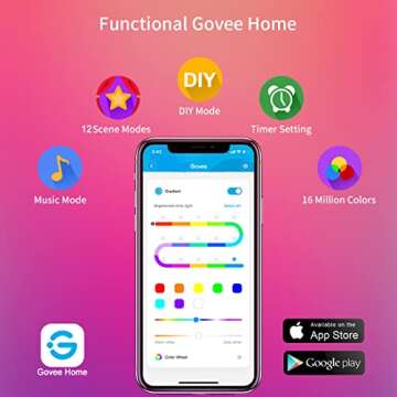Govee RGBIC LED Strip Lights, 16.4ft Color Changing LED Lights with App Control, 64 Scene Modes, Music Mode, Light Strip with Black Tape for Bedroom, Kitchen, Living Room, Party, Home Decor