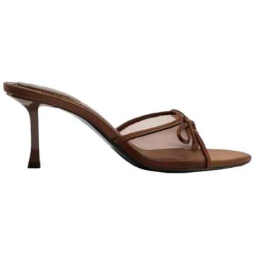 YIYA Stylish Brown Mesh Mules Heels for Everyday Wear